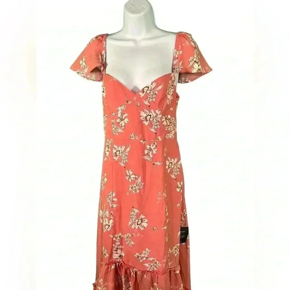 Hello to Love Pink Floral Print Lace-Up High-Low Maxi Dress Size Small - Picture 7 of 12